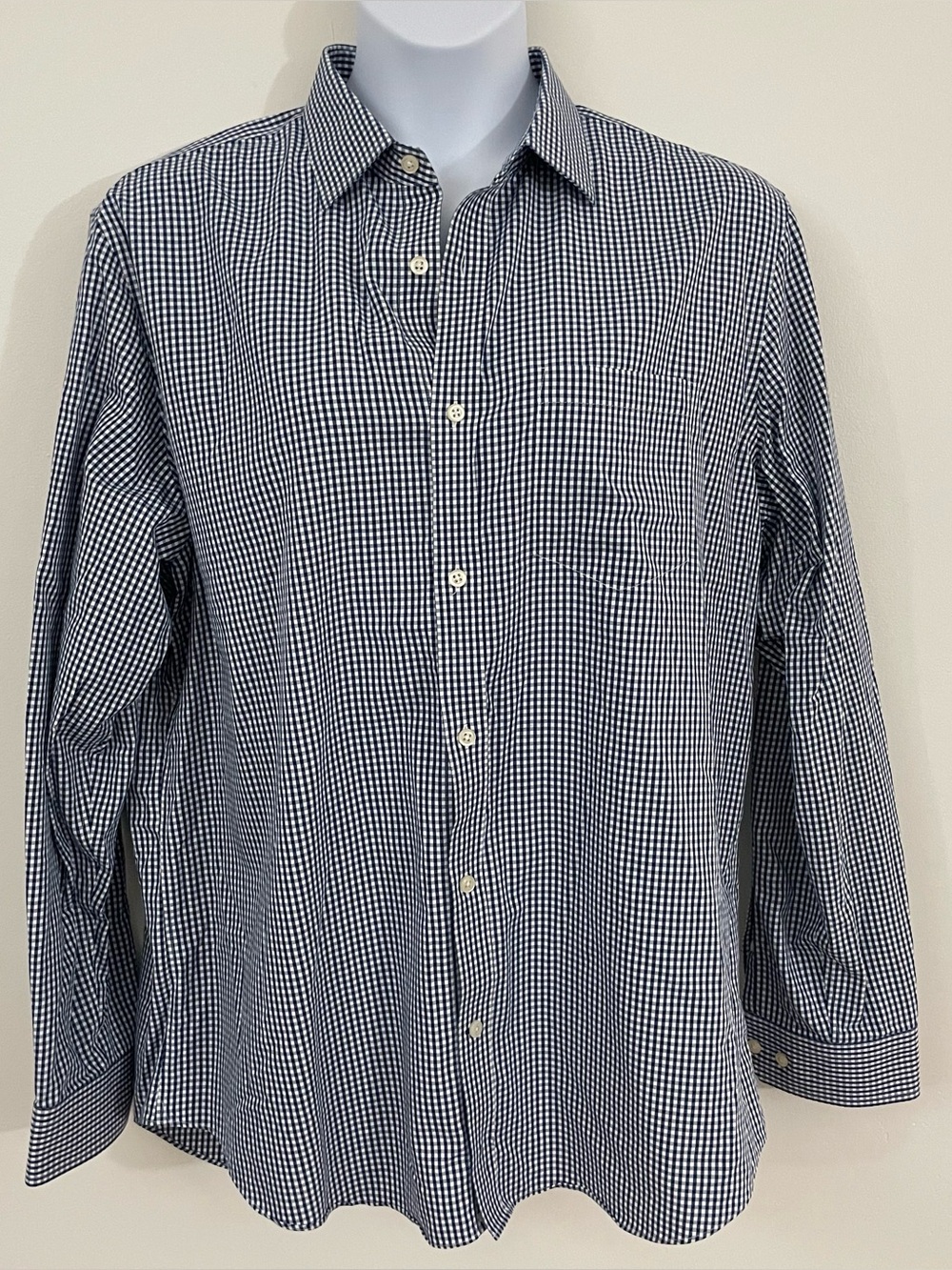 Banana Republic Soft-Wash Gingham Button Down Shirt Navy Blue White XL